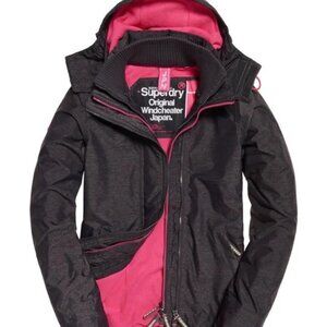 NWT Superdry Grey Pink Pop Zip Hooded Arctic SD-Windcheater Jacket XLARGE